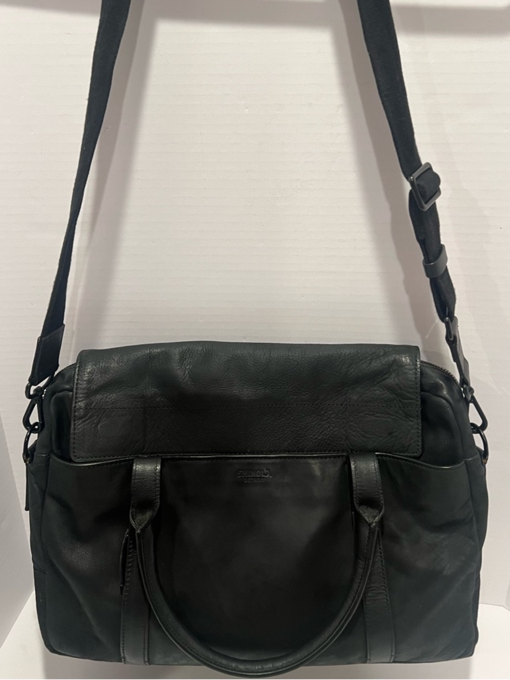 Authentic Shinola Detroit Black Leather Professional Tote Messenger Bag
